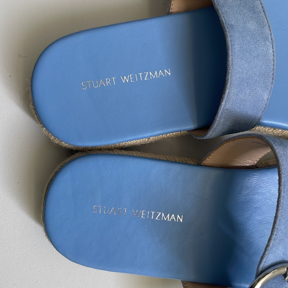 Stuart Weitzman Mykonos Two Strap Suede Blue Peri… - image 5